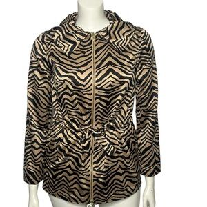 Dana Buchman Animal Print Jacket Black/Tan Belted Size Medium Coat